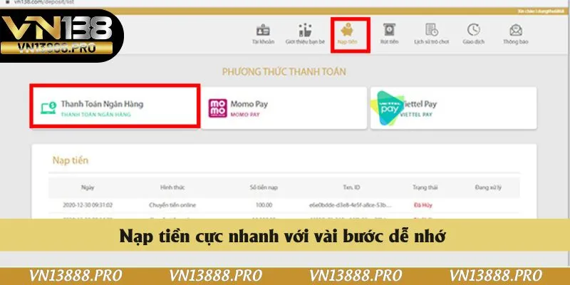 Nạp tiền cực nhanh với vài bước dễ nhớ 
